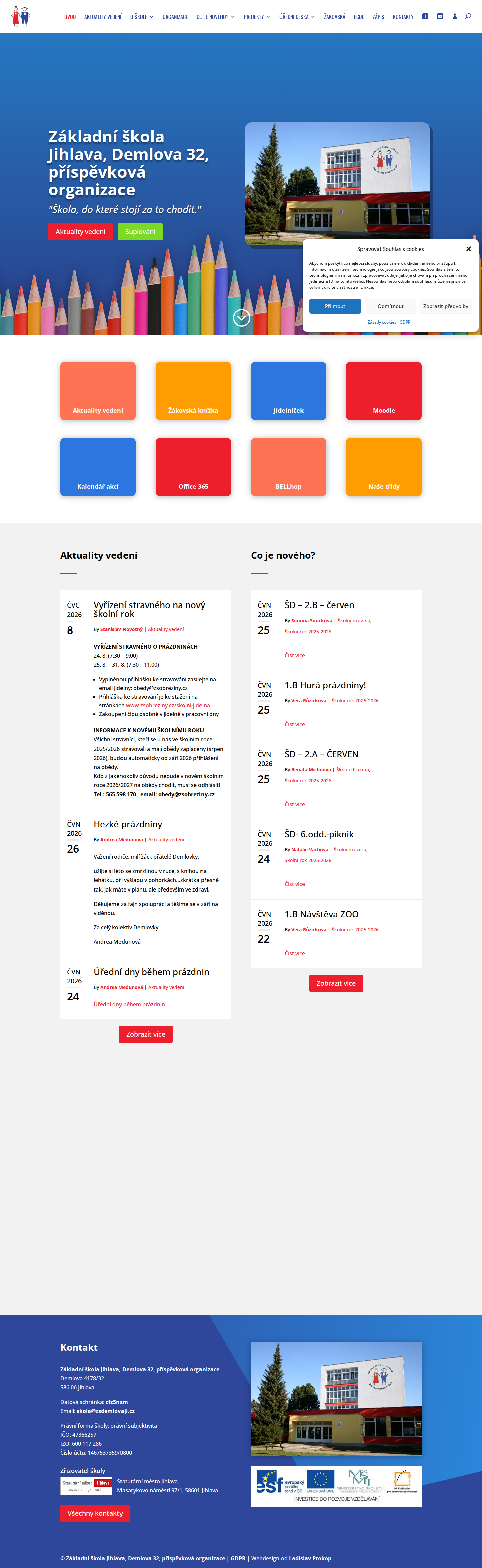 Současný web Základní škola Jihlava, Demlova 32, příspěvková organizace na počítači