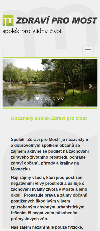 Současný web Zdraví pro Most na mobilu