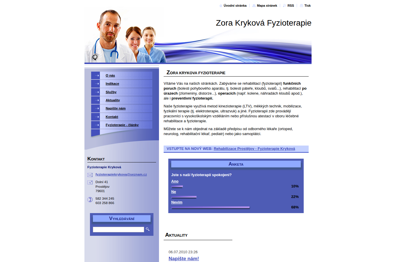 Současný web Zora Kryková Fyzioterapie na počítači