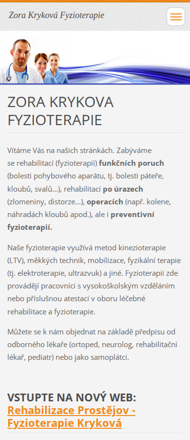 Současný web Zora Kryková Fyzioterapie na mobilu
