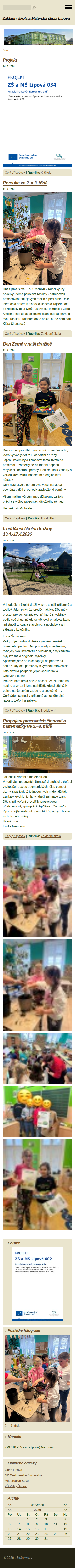 Současný web ZŠ a MŠ Lipová na mobilu
