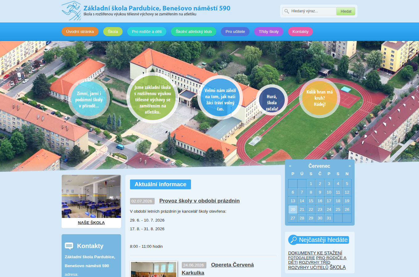 Současný web ZŠ Benešovka na počítači
