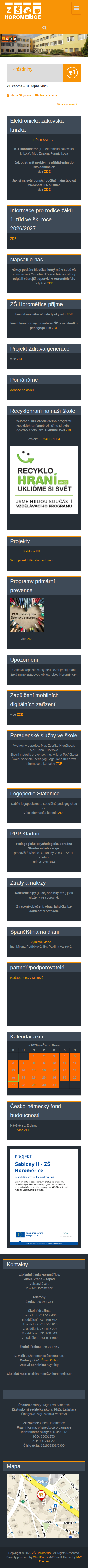 Současný web ZŠ Horoměřice na mobilu