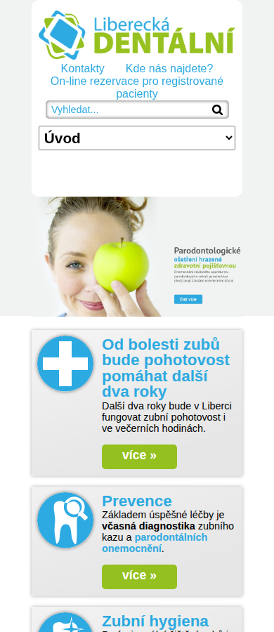 Současný web Zubař Liberec, zubní pohotovost a zubní ordinace Liberec na mobilu