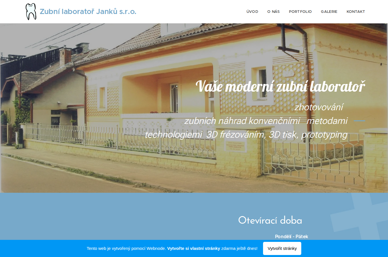 Současný web Zubní laboratoř Janků na počítači