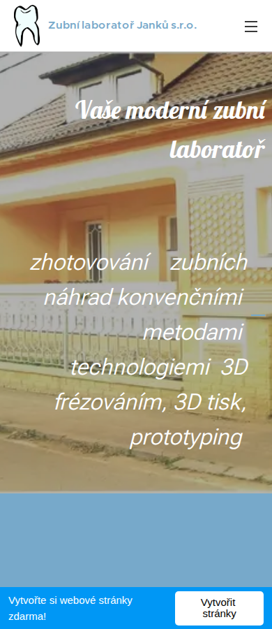 Současný web Zubní laboratoř Janků na mobilu