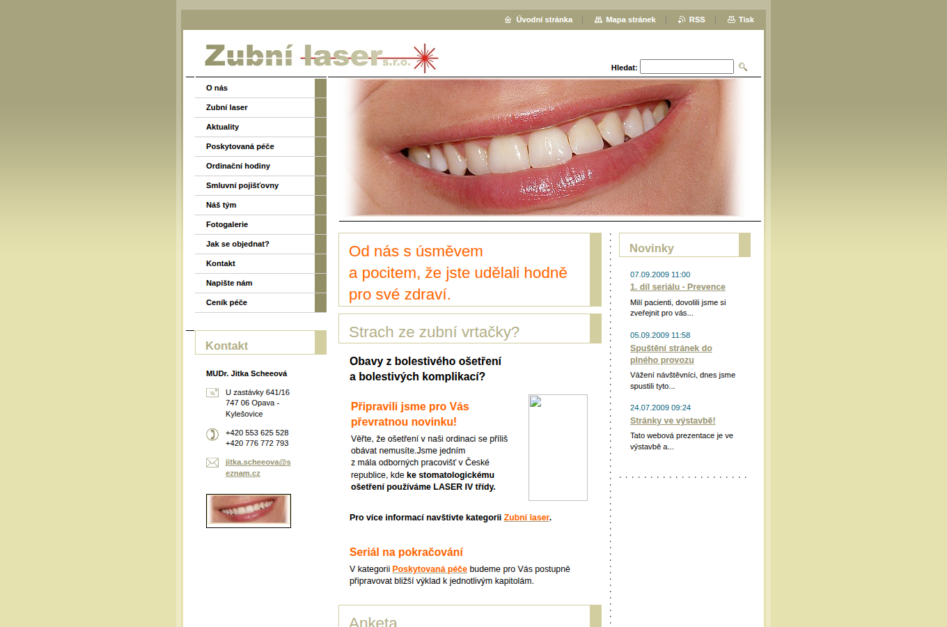 Současný web Zubní laser Scheeová na počítači