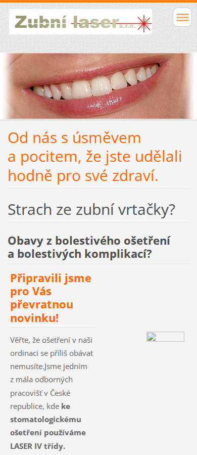 Současný web Zubní laser Scheeová na mobilu