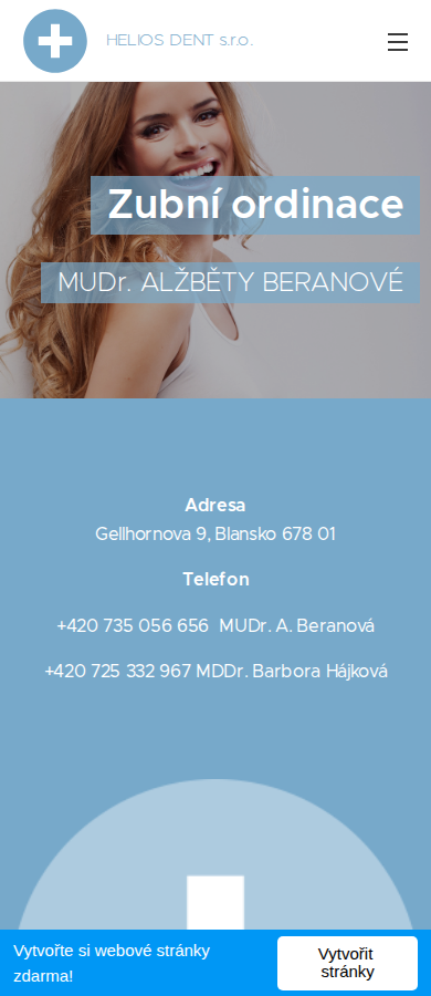 Současný web Zubní ordinace Beranová na mobilu