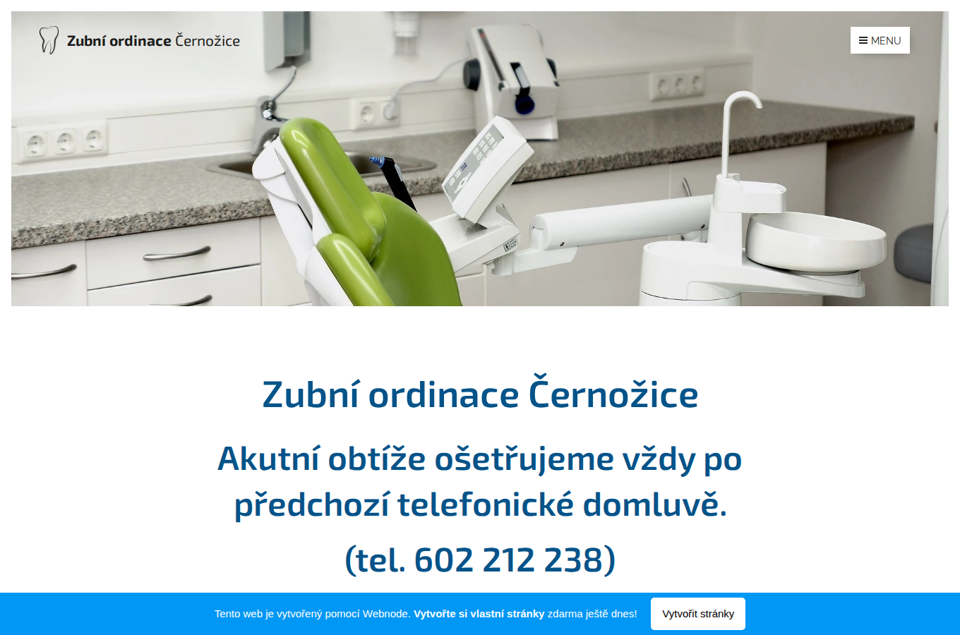 Současný web Zubní ordinace Černožice na počítači