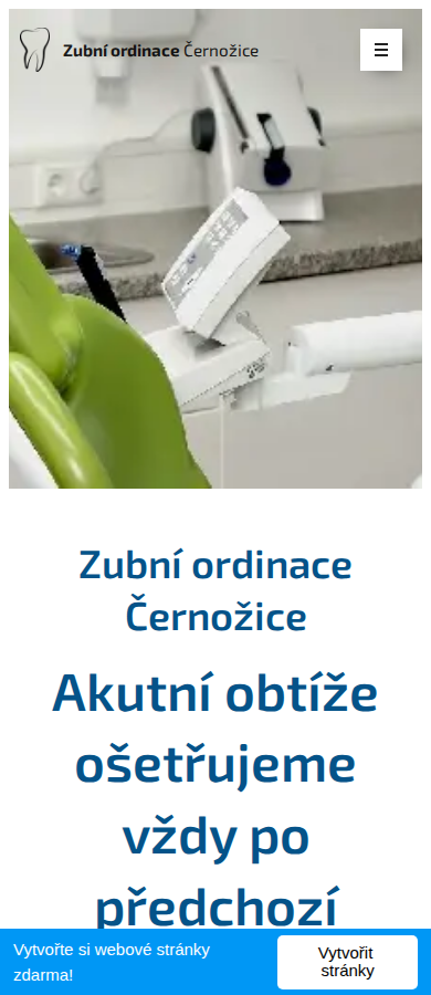 Současný web Zubní ordinace Černožice na mobilu