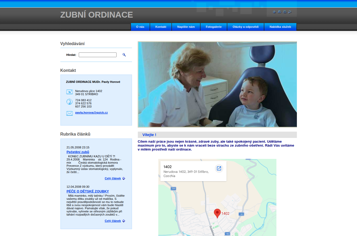 Současný web Zubní ordinace MUDr. Pavla Horová na počítači