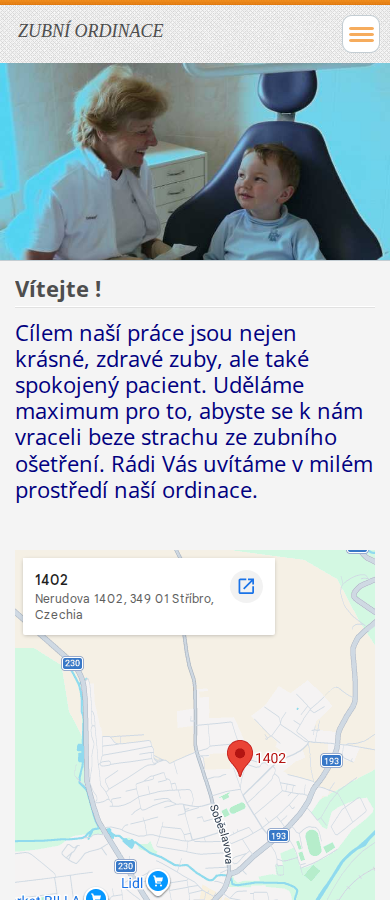 Současný web Zubní ordinace MUDr. Pavla Horová na mobilu