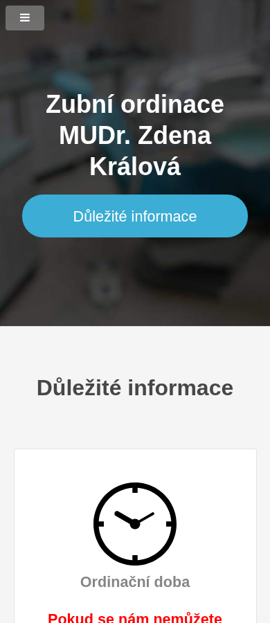 Současný web Zubní ordinace MUDr. Zdena Králová na mobilu