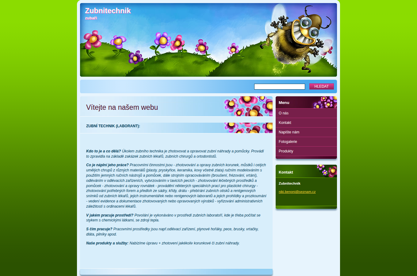 Současný web Zubní technik Benoni na počítači