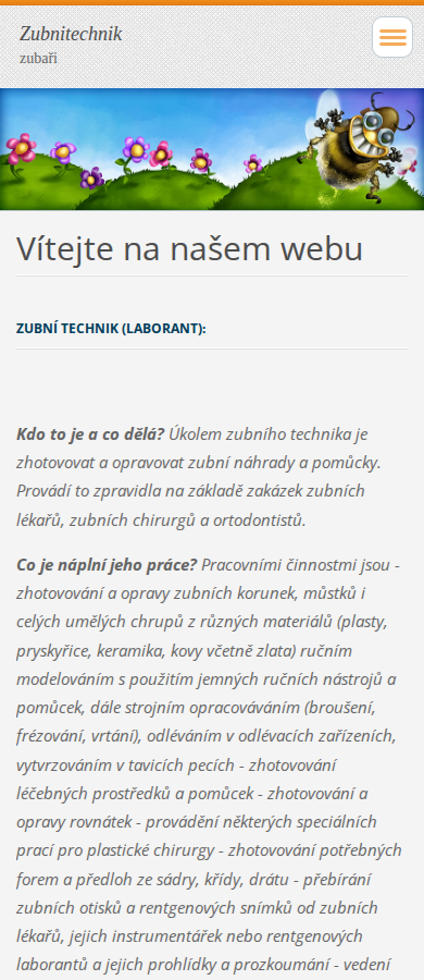 Současný web Zubní technik Benoni na mobilu